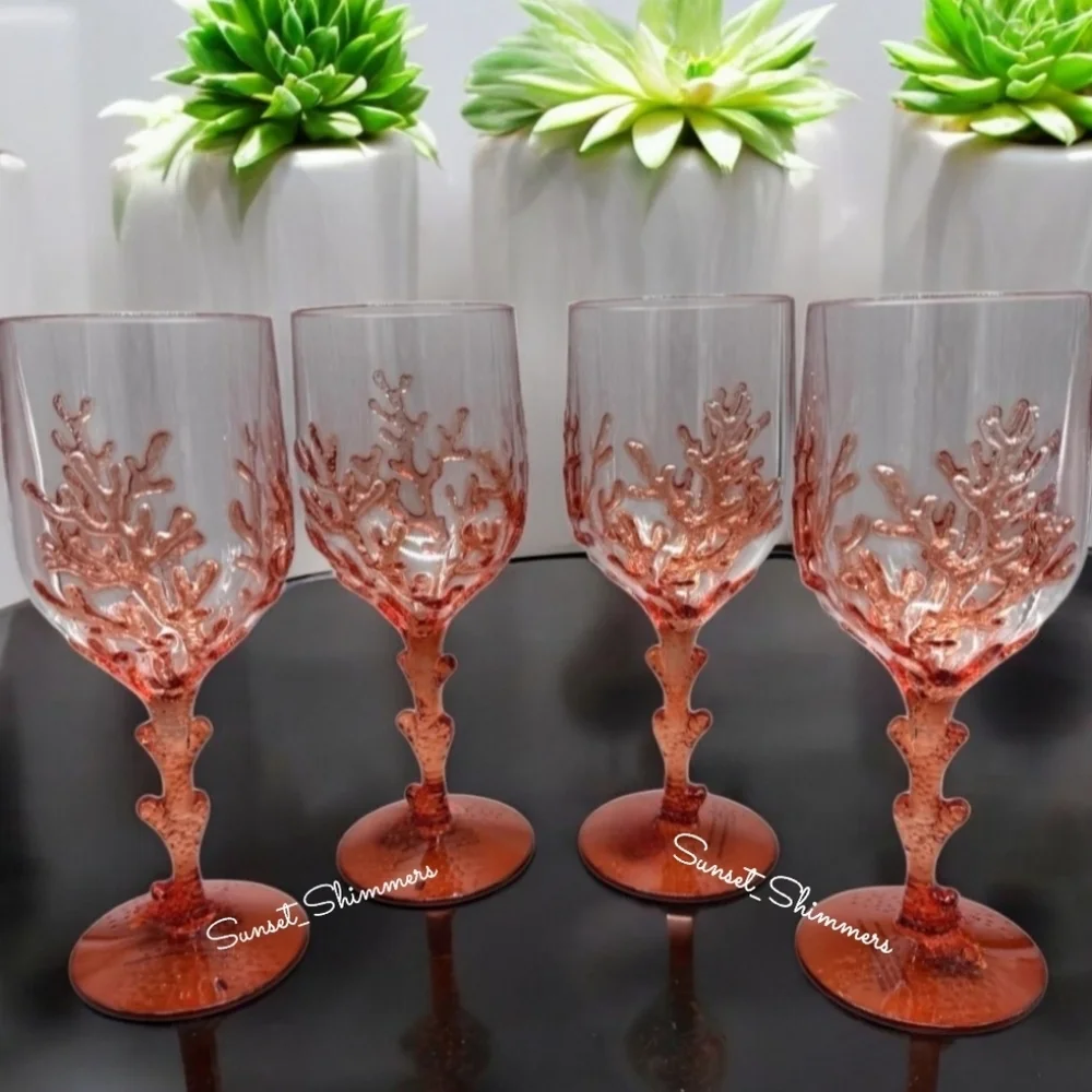 x6 Sea Coral Reef Acrylic Wine Glass Set Indoor Outdoor Nautical Beach Coastal